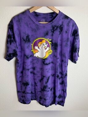 Buc-ees T-Shirt Large Purple Black Tie Dye Short Sleeve Halloween 2024 Hey Boo